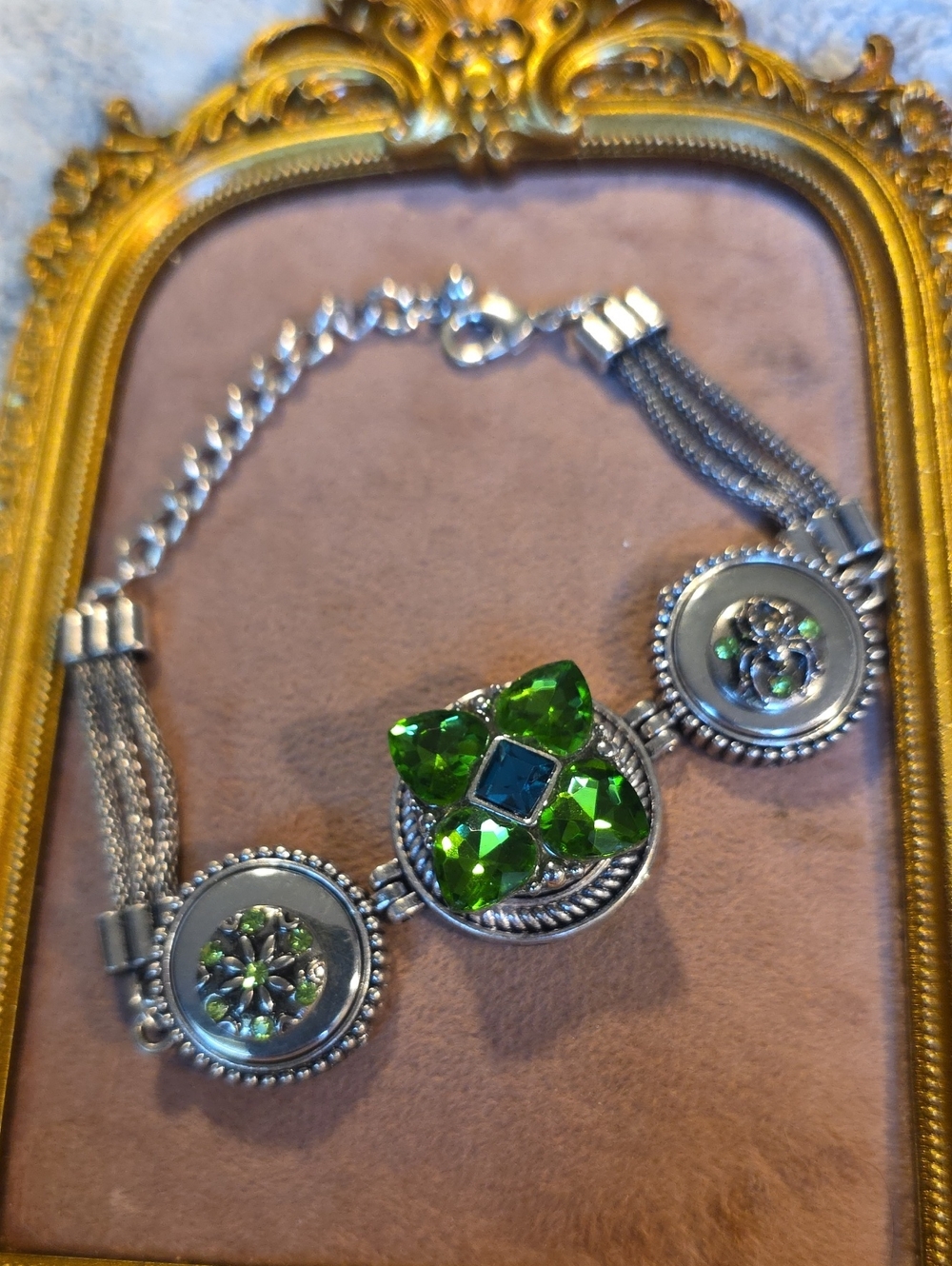 Vintage Green Crystal Interchangeable Triple Snap Bracelet